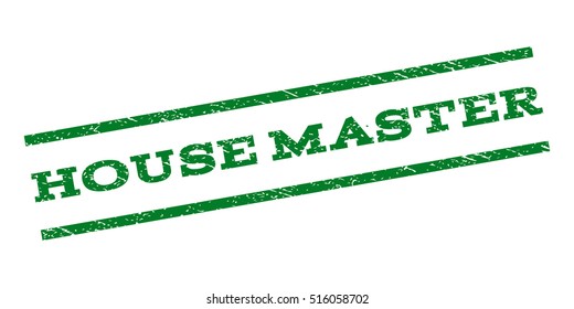 House Master watermark stamp. Text tag between parallel lines with grunge design style. Rubber seal stamp with scratched texture. Vector green color ink imprint on a white background.