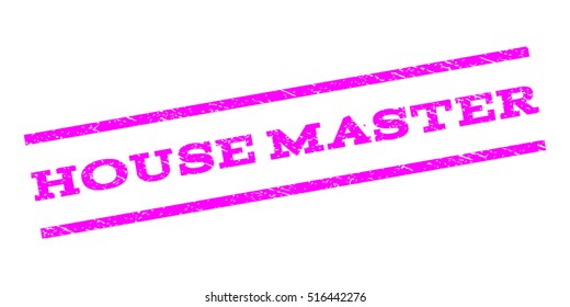 House Master watermark stamp. Text tag between parallel lines with grunge design style. Rubber seal stamp with dust texture. Vector magenta color ink imprint on a white background.