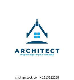 House and measuring instrument tool logo. Creative architect logo design inspiration. can be used as symbols, brand identity, icons, or others. Color and text can be changed according to your need.