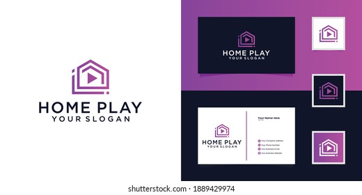 House and Media Play Button for Content Creator Production Logo Design and business card