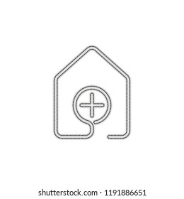 house with medical cross icon. line style. Dotted outline silhouette with shadow on white background