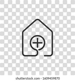 house with medical cross icon. line style. Black symbol on transparency grid