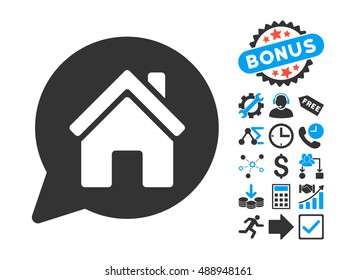 House Mention icon with bonus clip art. Vector illustration style is flat iconic bicolor symbols, blue and gray colors, white background.