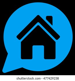 House Mention icon. Vector style is flat iconic symbol, blue color, black background.