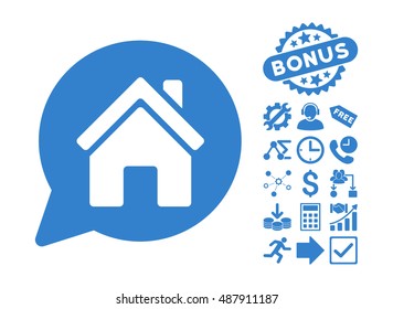 House Mention pictograph with bonus icon set. Vector illustration style is flat iconic symbols, cobalt color, white background.