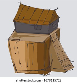 Casa en medio de diminuto vector dibujado a mano aislado