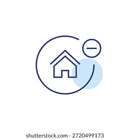 Casa y menos. Quitar dispositivo inteligente. Icono de Vector de trazo perfecto y editable