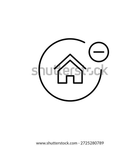 House and minus. Remove smart device. Pixel perfect, editable stroke vector icon