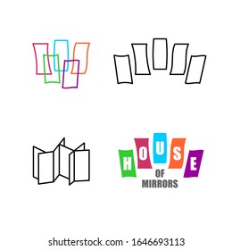 House of mirrors logo set. Funhouse with mirrors symbols. Adjustable stroke width.
