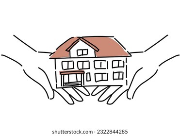 house model and hands hand drawing illustration, vector
