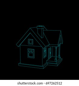 House model. Isolated on black background.Vector outline illustration.