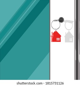 House model and key in house door. Real estate agent offer house, property insurance and security, affordable housing concepts