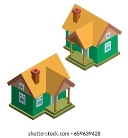 House model set. Isolated on white background. 3d Vector illustration. Isometric view.