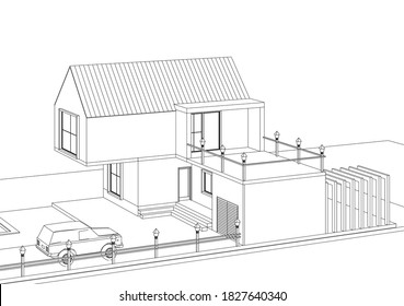 
house modern architecture 3d illustration