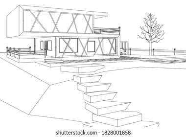house modern architecture 3d illustration