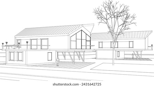 house modern architecture 3d illustration