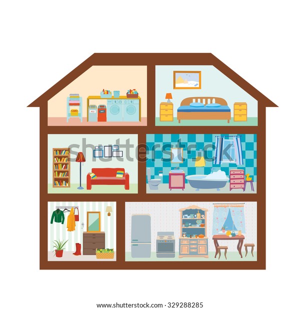 House Modern Interior Cutaway Bedroom Kitchen Stock Vector (Royalty ...