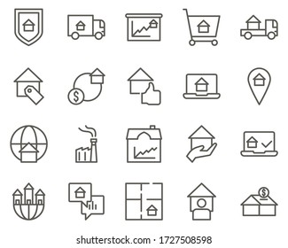 house, money, bank set vector icons. Real estate icon set. Simple Set of Real Estate Related Vector Line Icons. Contains such Icons as Map, Plan, Bedrooms