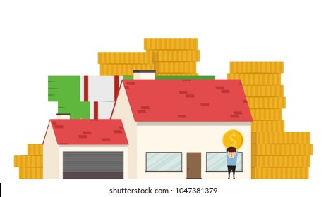 House and money vector. free space for text. wallpaper. background.