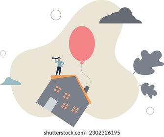 House mortgage interest rate rising up, home loan impact from inflation, real estate price bubble or housing investment opportunity concept.flat vector illustration.