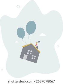 House mortgage interest rate rising up, home loan impact from inflation, real estate price bubble or housing investment opportunity concept. character life .