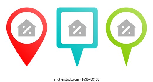 house, mortgage. Multicolor pin vector icon, diferent type map and navigation point.