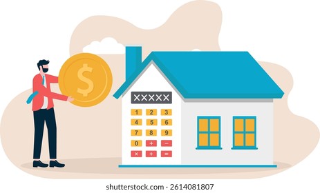 House mortgage payment and installment schedule concept. A young man or businessman saves money to pay for the house.

