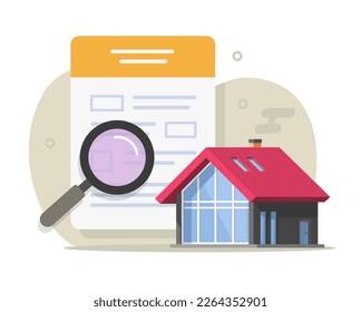 House mortgage property inspection audit icon vector graphic, home real estate deal review assessment, building appraisal check form document flat design, project evaluation research image clipart