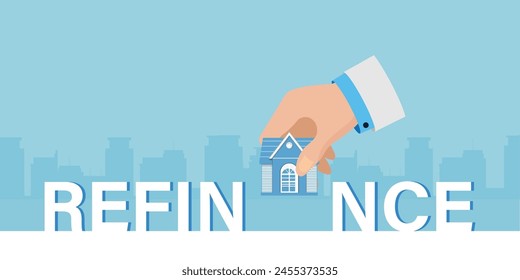 House mortgage refinancing, real estate investment. Invest in house, property purchase, loan refinance concept vector illustration.