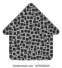 House mosaic icon of square figures and circle particles in variable sizes. Vector items are formed into house illustration design concept.