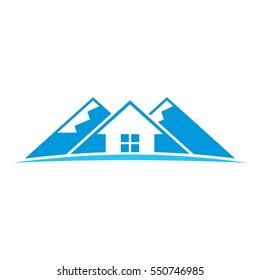 house and mount hill logo vector