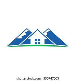 house and mount hill logo vector