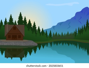 vector de paisaje del lago de montaña