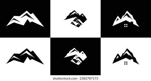 Diseño del logotipo de montaña de la casa con concepto creativo Vector Premium