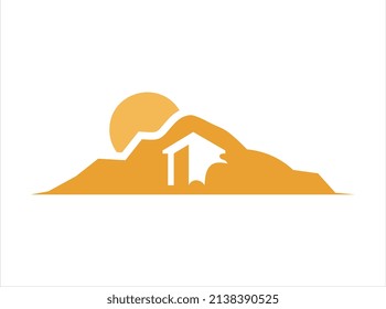 house mountain logo design with sun