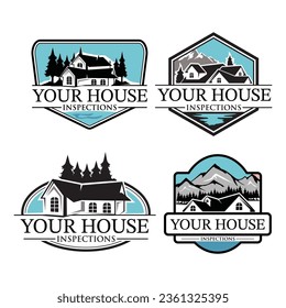 Plantilla de diseño de logotipo de casa y montaña. Diseño clásico del logotipo del inspector de la casa para el agente inmobiliario.