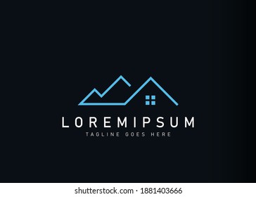 House mountain logo design. Vector illustration of minimalist villa house mountain icon design. Modern logo design with line art style.