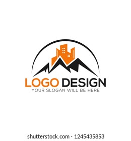 House with Mountain Logo Vector Design, Creative Illustration