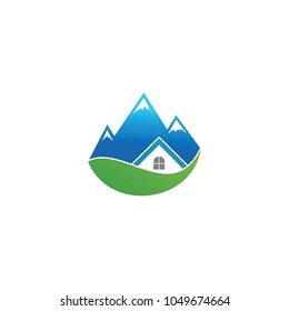 House with mountain logo, vector logo template