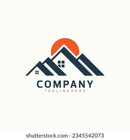 House mountain residence minimalist logo for real estate or landscaping. Vector illustration