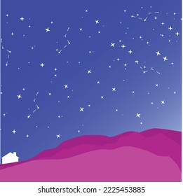 house in mountain with starry night vector illustration