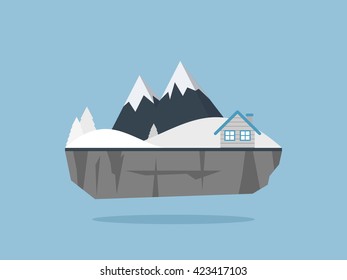 House and mountain in winter