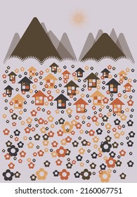 house in the mountains. Abstract art background with geometric form elements vector.
