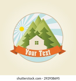House in Mountains Logo sample, vector template