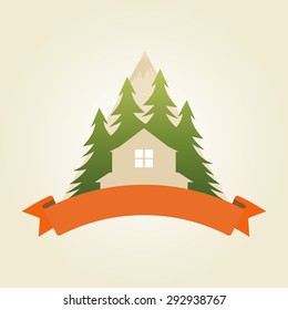 House in Mountains Logo sample, vector template