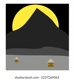 house with mountains and moon in the background