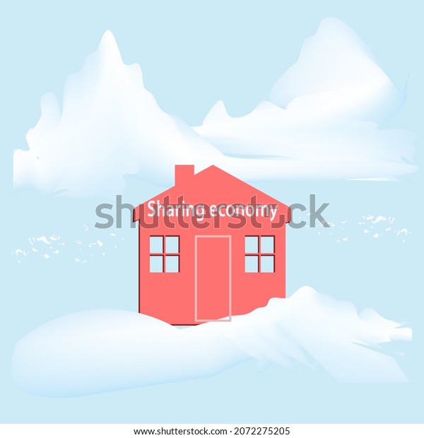 House in the mountains.\
Sharing concept. Design Concept. Joint economy. Winter travel.\
Vector. Banner.