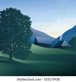 House in the mountains. Vector illustration