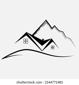house in the mountains. vector logo template