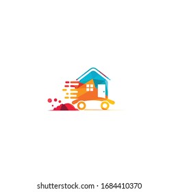 House moving company logo design. Home logo with moving symbols.